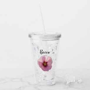 Glowing Pink Hollyhock Flower Personalized Acrylic Tumbler