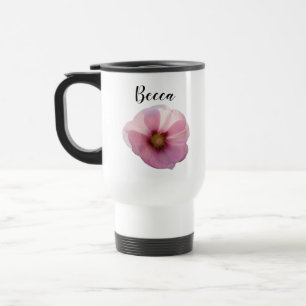 Glowing Pink Hollyhock Flower Personalized Travel Mug