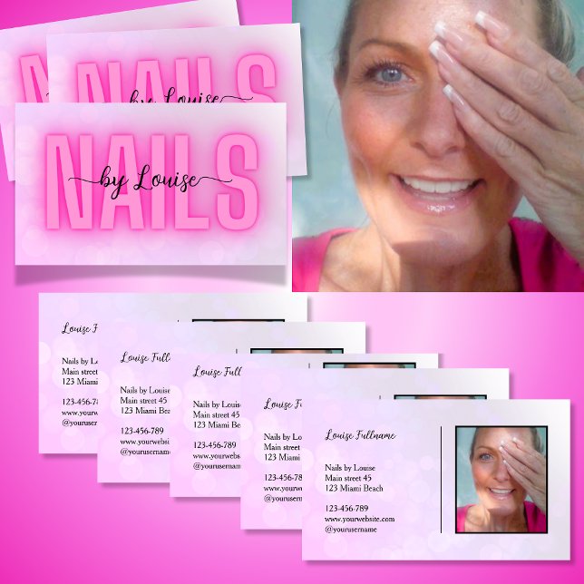 Glowing Pink Nails by custom text photo Business Card (Creator Uploaded)