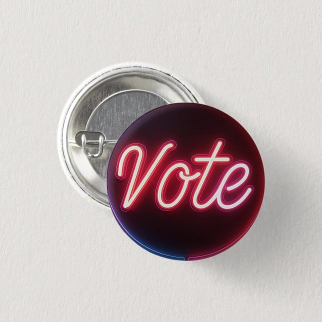Glowing Pink Neon Vote Sign 1 Inch Round Button (Front & Back)