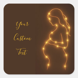 Glowing Pregnant Woman Silhouette Baby Shower Invi Square Sticker