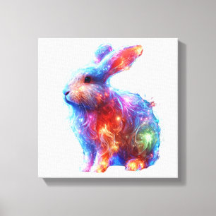 Glowing Prism Rabbit – Ethereal Neon Light Animal Canvas Print