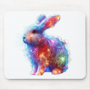 Glowing Prism Rabbit – Ethereal Neon Light Animal Mouse Pad