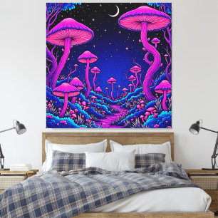 Glowing Psychedelic Mushroom Forest Night Canvas Print