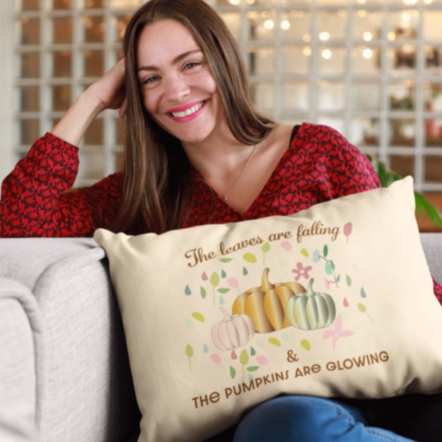 Glowing Pumpkin and Autumn Leaves Floral Doodle Throw Pillow (Creator Uploaded)
