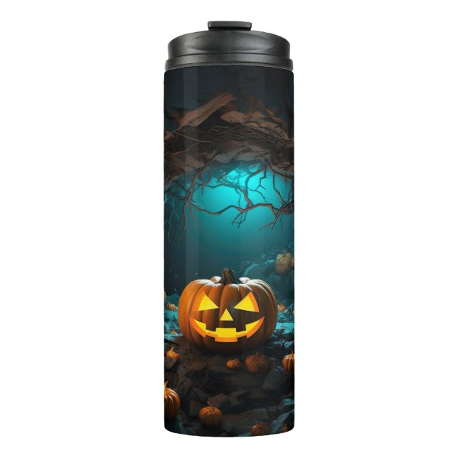 Glowing Pumpkin Halloween Thermal Tumbler (Front)