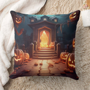 Glowing Pumpkin Halloween Throw Pillow