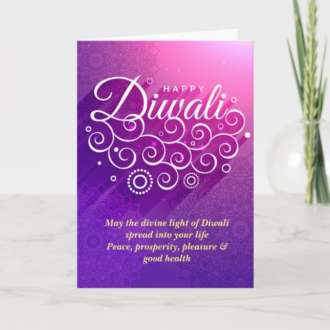 Glowing Purple divine vines ornament Happy Diwali Card (Front)