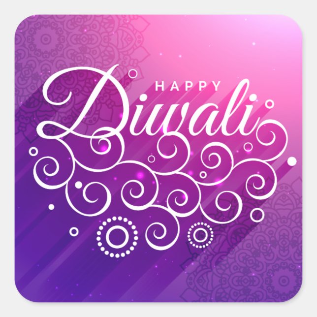 Glowing Purple flourishing ornament Happy Diwali Square Sticker (Front)