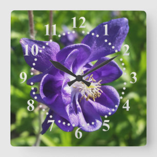 glowing purple flower square wall clock