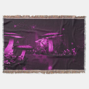 Glowing Purple  Mushrooms Throw Blanket