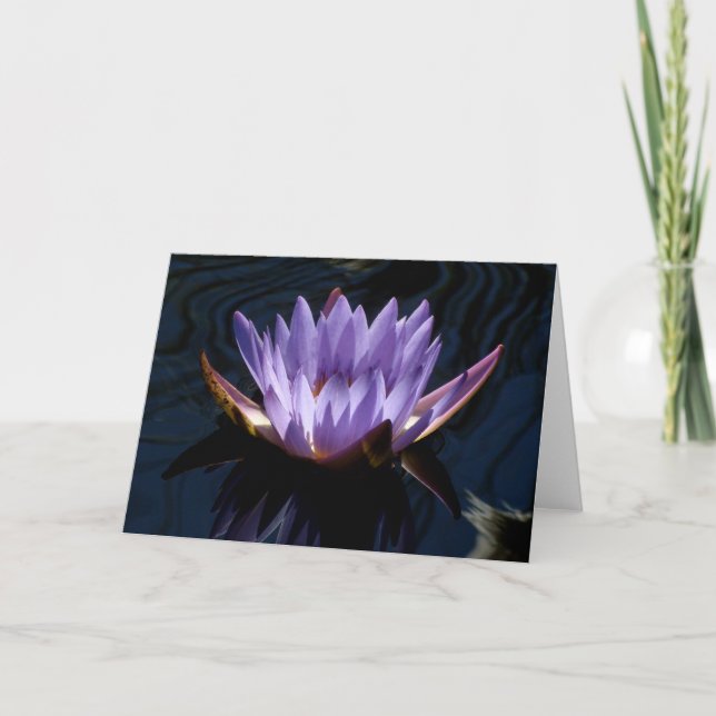 Glowing Purple Water Lily Card (Front)