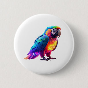 Glowing Rainbow Parrot 2 Inch Round Button