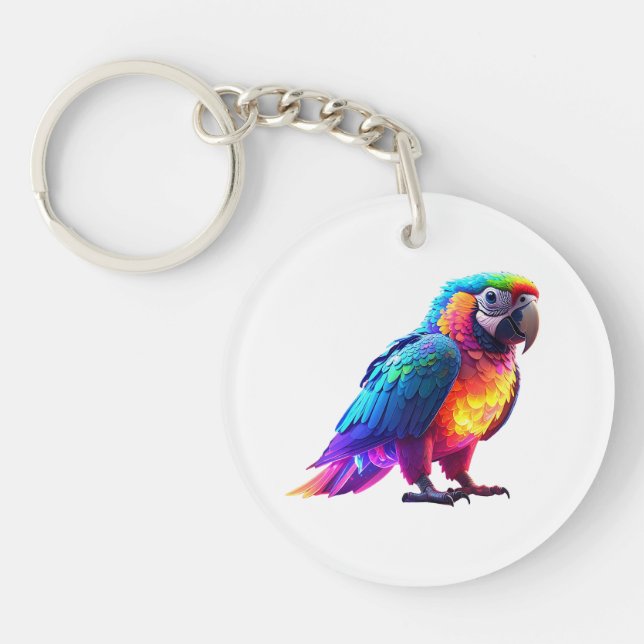 Glowing Rainbow Parrot Keychain (Front)