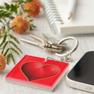 Glowing Red 3-D Heart Keychain