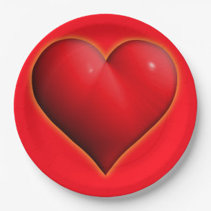 Glowing Red 3-D Heart Paper Plate