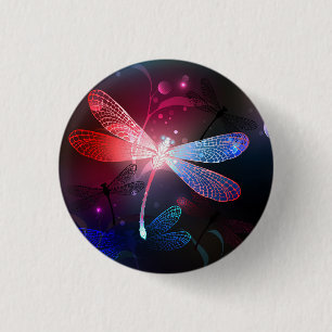 Glowing red dragonfly 1 inch round button