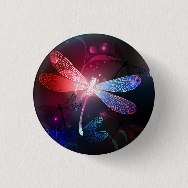 Glowing red dragonfly 1 inch round button (Front)