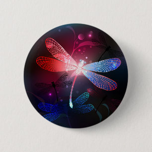 Glowing red dragonfly 2 inch round button