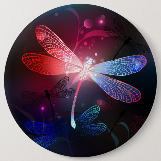 Glowing red dragonfly 6 inch round button (Front)