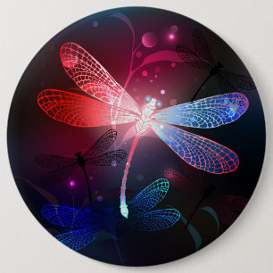 Glowing red dragonfly 6 inch round button