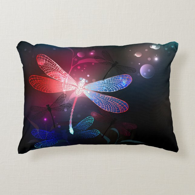 Glowing red dragonfly accent pillow (Front)
