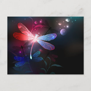 Glowing red dragonfly announcement postcard