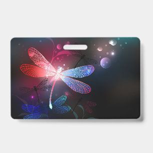 Glowing red dragonfly badge