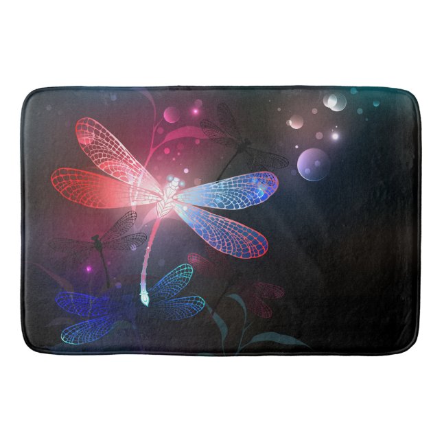 Glowing red dragonfly bath mat (Front)