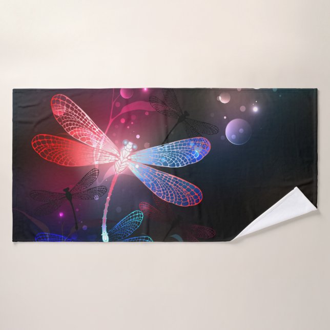 Glowing red dragonfly bath towel (Bath Towel)