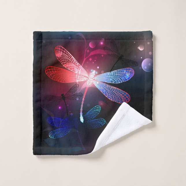 Glowing red dragonfly bath towel set (Wash Cloth)