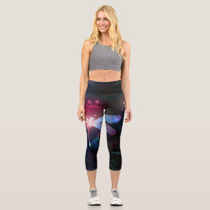 Glowing red dragonfly capri leggings