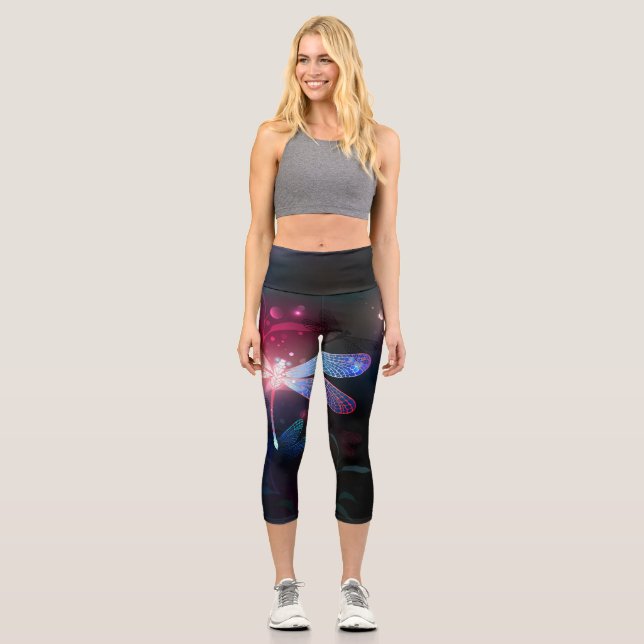 Glowing red dragonfly capri leggings (Front)