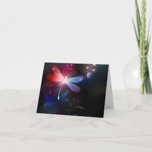 Glowing red dragonfly card