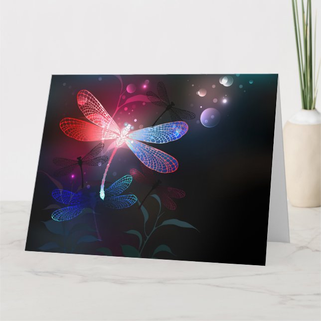 Glowing red dragonfly card (Front)
