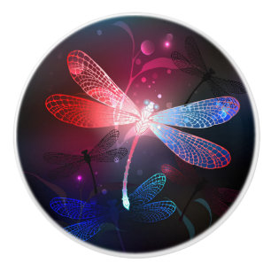 Glowing red dragonfly ceramic knob