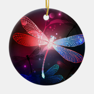 Glowing red dragonfly ceramic ornament