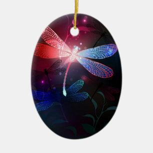 Glowing red dragonfly ceramic ornament