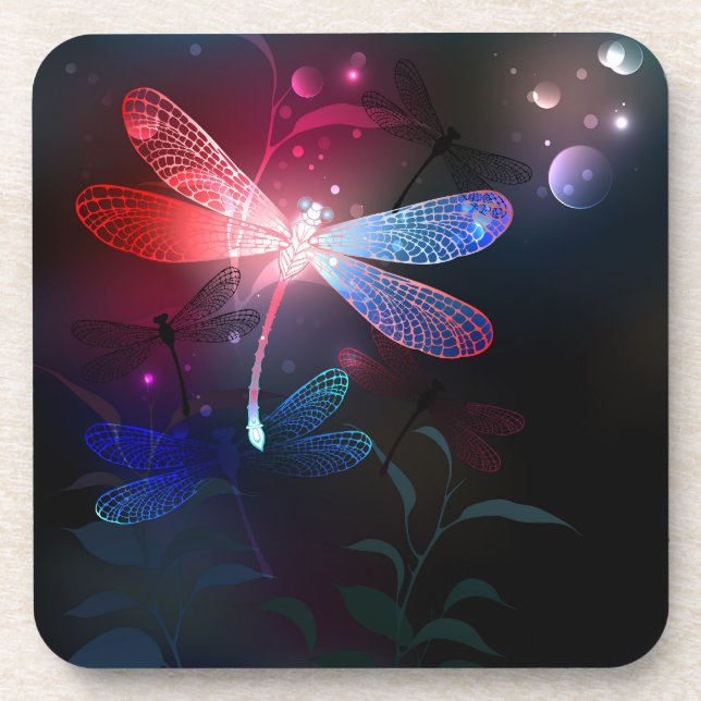 Glowing red dragonfly coaster (Front)