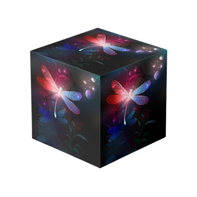 Glowing red dragonfly cube (Front Angled)