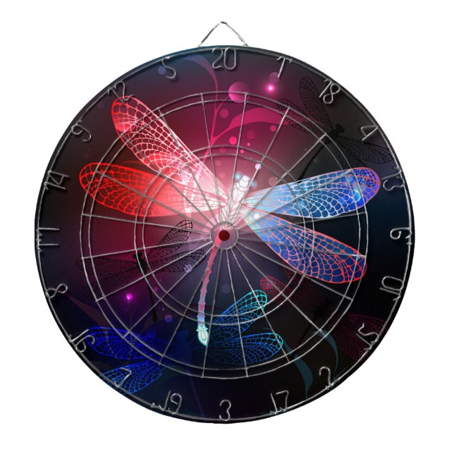 Glowing red dragonfly dartboard (Front)