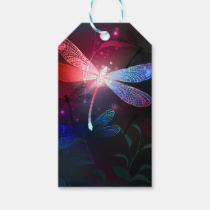Glowing red dragonfly gift tags