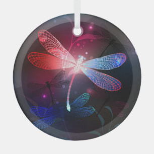 Glowing red dragonfly glass ornament