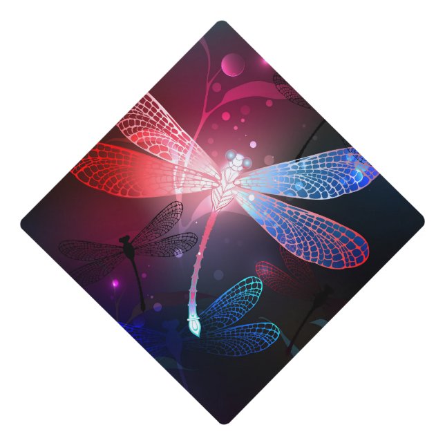 Glowing red dragonfly graduation cap topper (Front)
