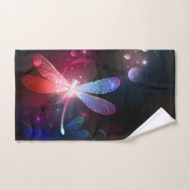 Glowing red dragonfly hand towel (Hand Towel)