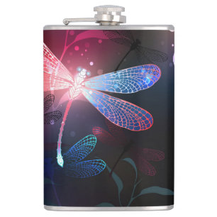 Glowing red dragonfly hip flask