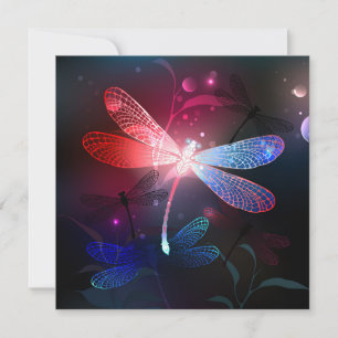 Glowing red dragonfly holiday card