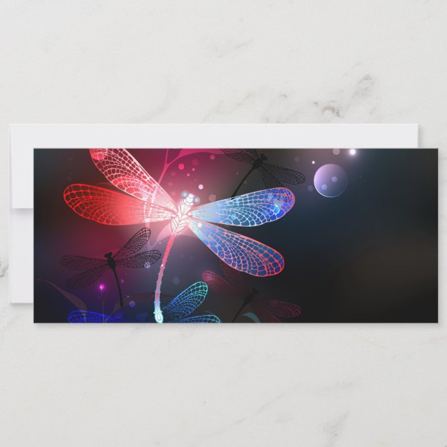 Glowing red dragonfly holiday card (Front)