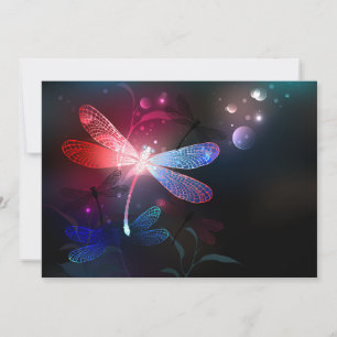 Glowing red dragonfly holiday card