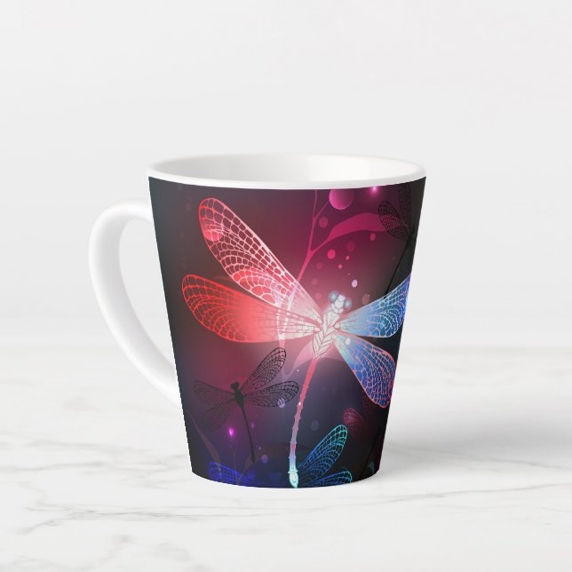 Glowing red dragonfly latte mug (Left Angle)
